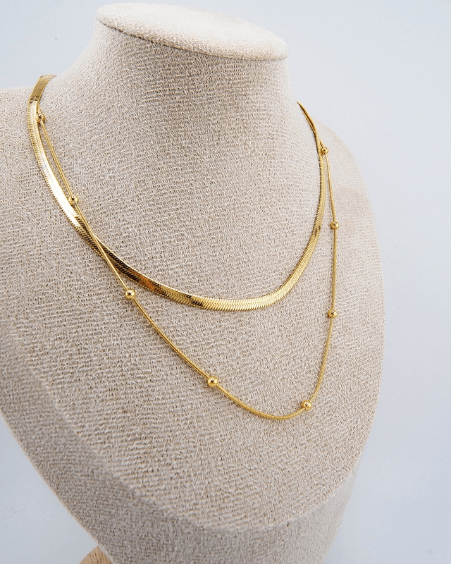 Italienische Doppelkette mit Perlen Gold