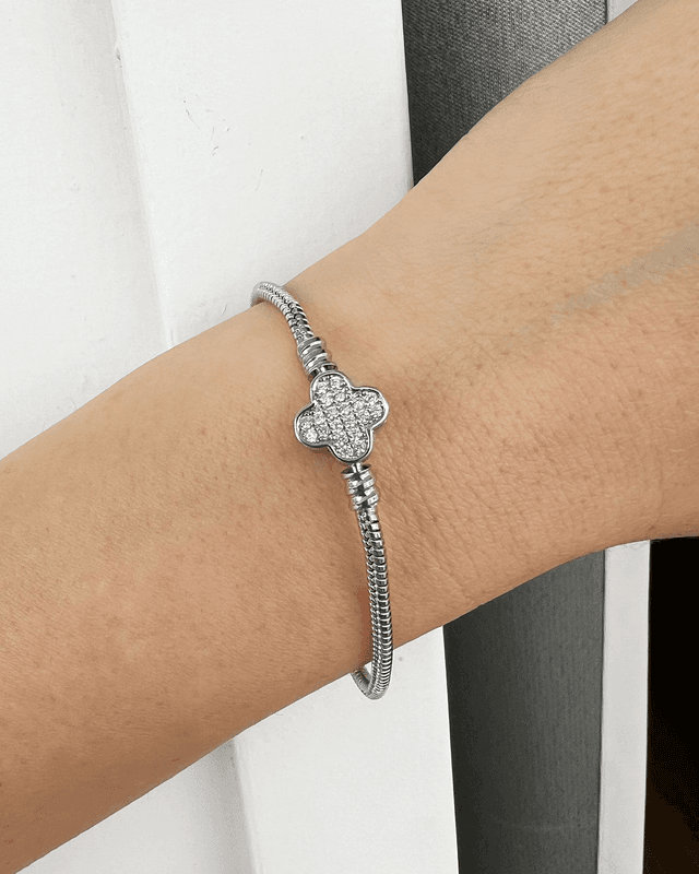 Glücksklee Silbernes Edelstahl-Kettenarmband 